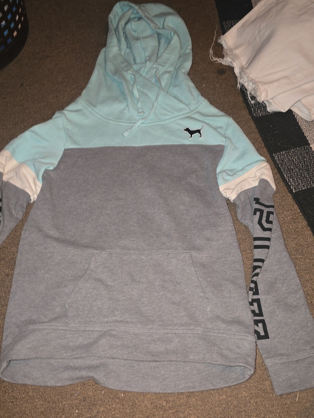 PINK Victoria's Secret Mint, Gray & White Colorblock Hoodie
